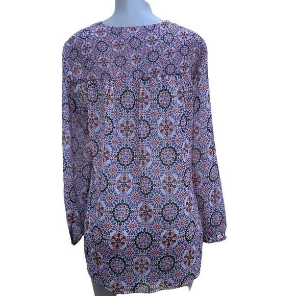 Violet + Claire Tunic Blouse Women's Medium Multicolor Keyhole Long Sleeves - Picture 7 of 15